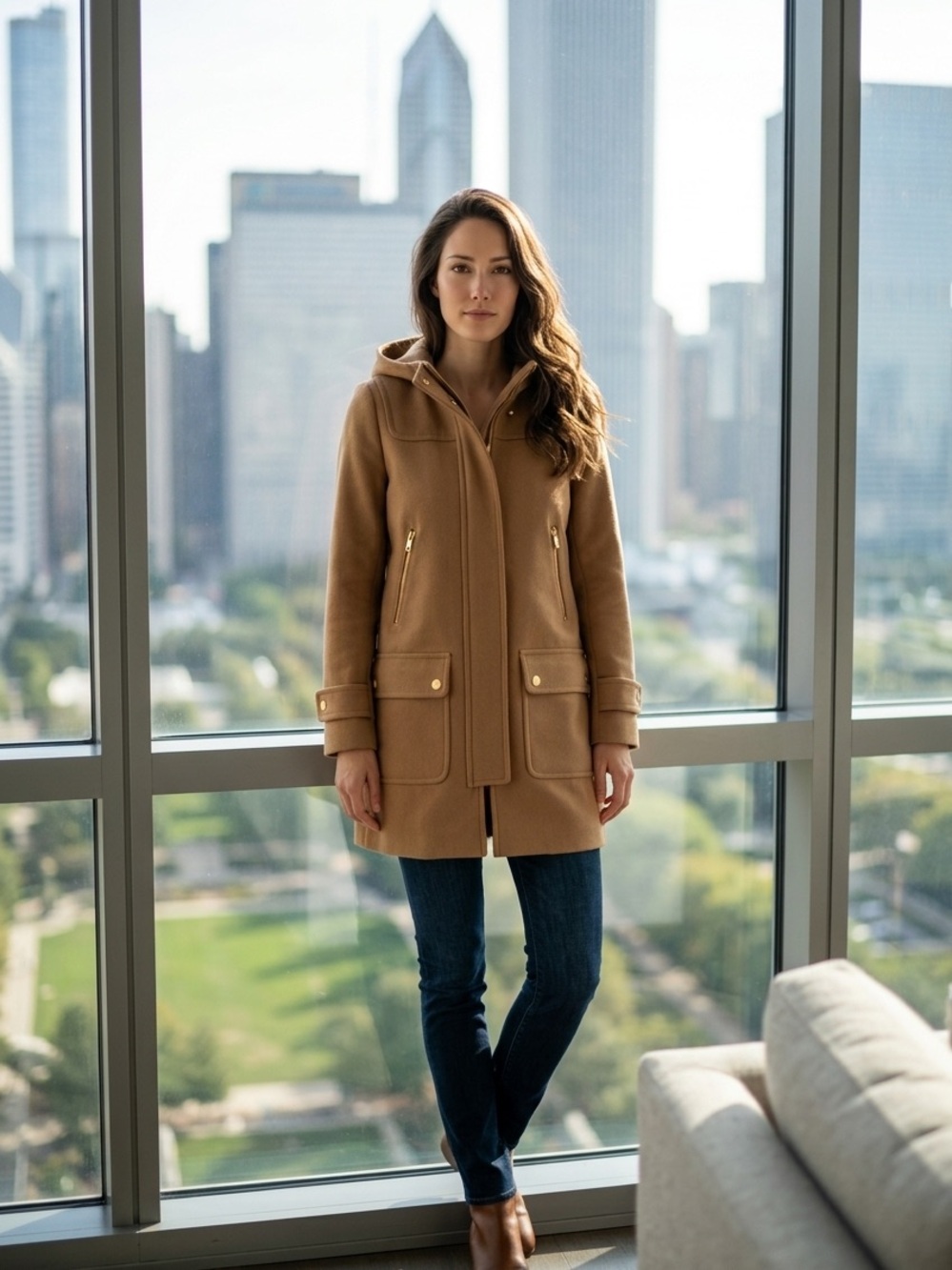 J. Crew Camel Melton Wool Coat by Marzotto with Gold Detail Size 0